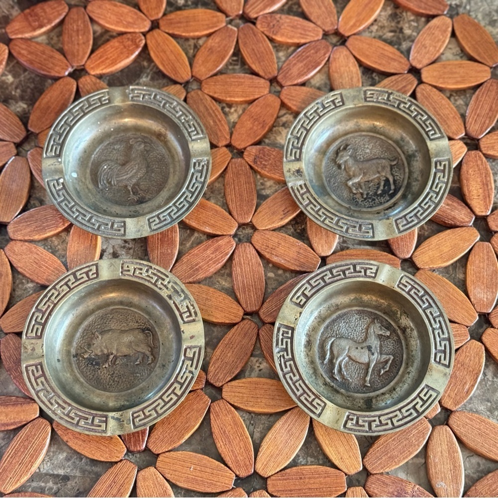 VTG Brass Chinese Zodiac Sign Animal Ashtray |Trinket| Incense Holder Set of 4